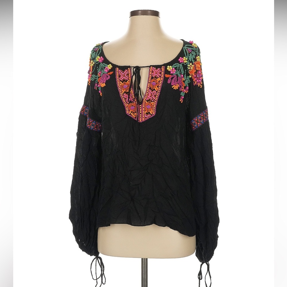 PatBO Black Beaded Long Sleeve Tunic Top ~ Sz 4 - Picture 2 of 6